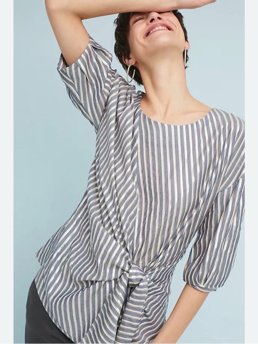 Evan Picone Anthropologie Marin Blue and Gold Blouse Size 4